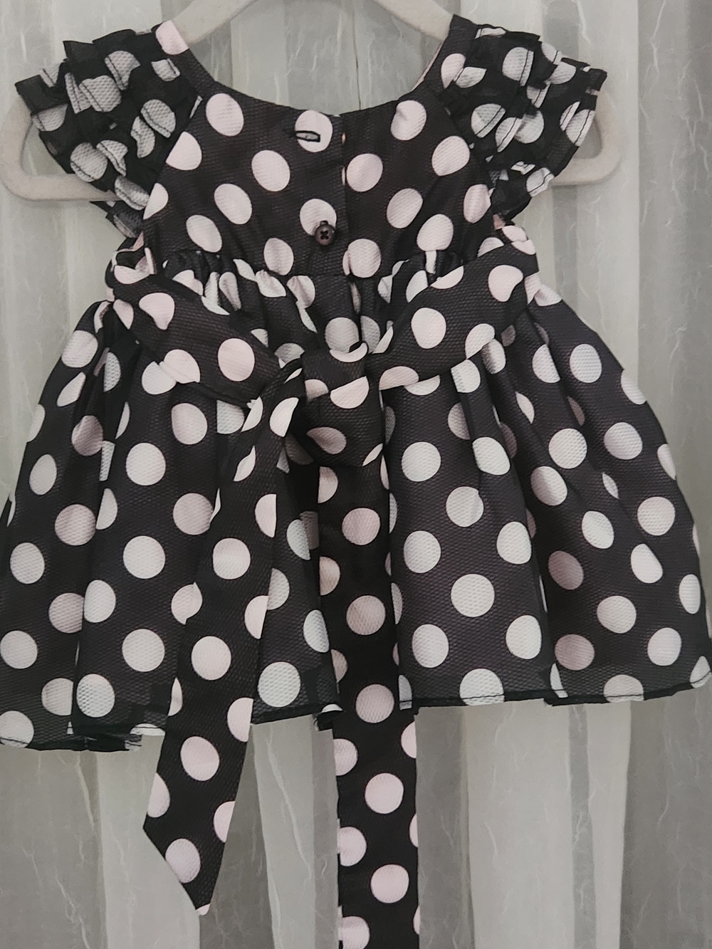 Laura Ashley Black Dress with Soft Pink Polka Dots and Flower, S 0-3m, EPreLC - Picture 5 of 6